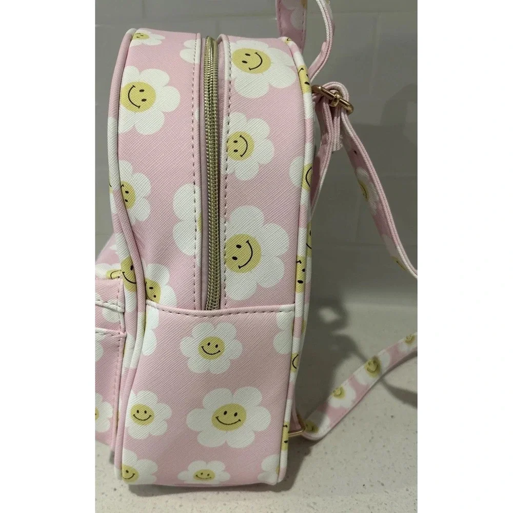 New Underonesky Pink‎ Mini Flower Backpack Smiling Flower emoji Purse Lounge Bag